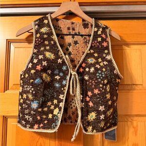 Embroidered Floral Vest with Tie Closure